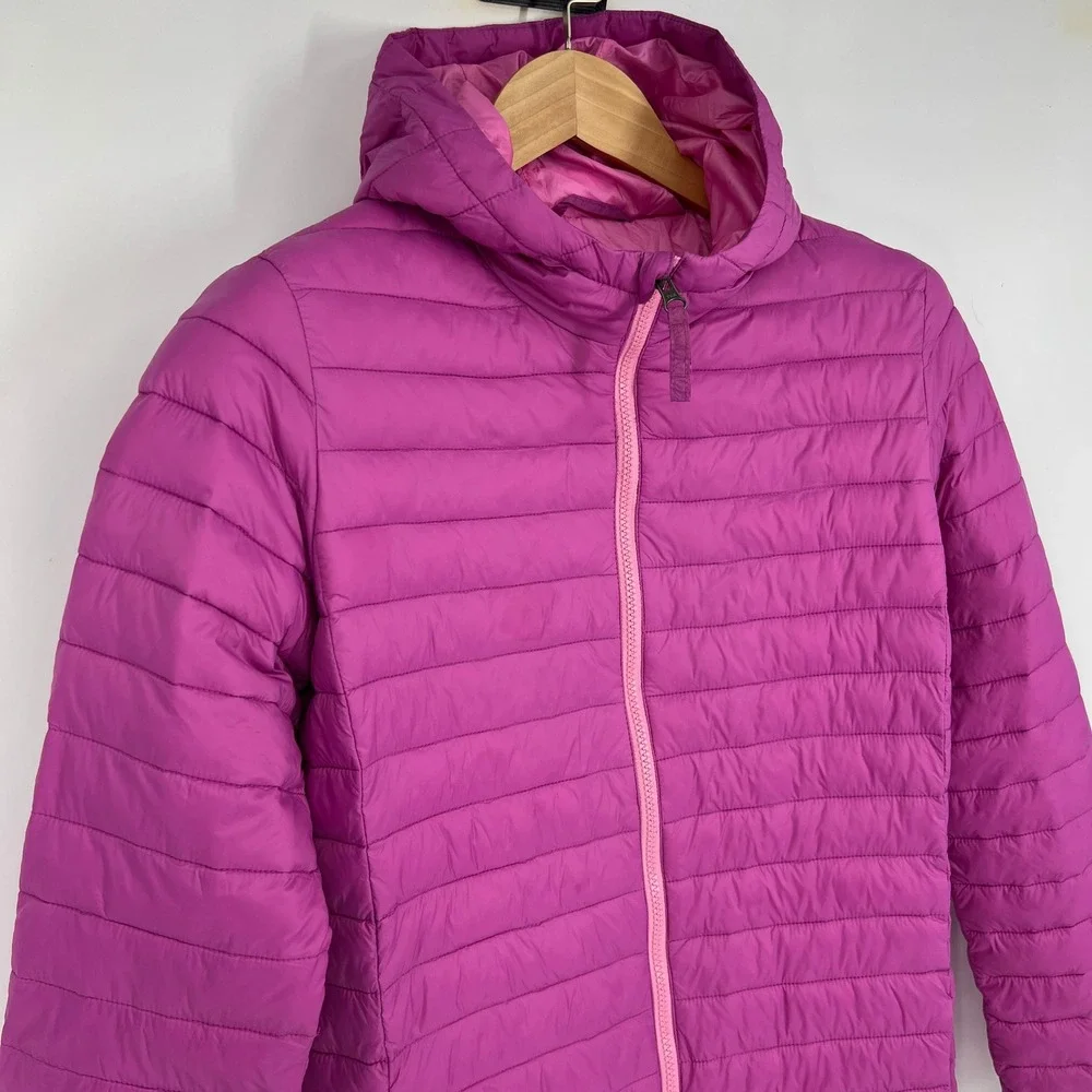 Lands End Kids Girl‎ Puffer Jacket Pink Full Zip Hooded Lightweight Size XXL